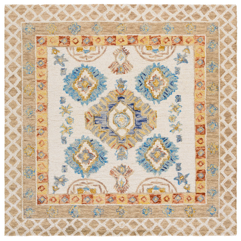 Hand Tufted Wool;Cotton Geometric Rug, Square 6'