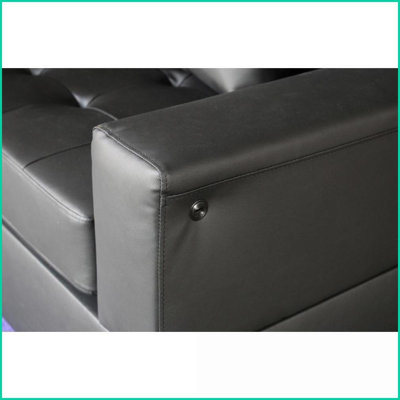 Canapé moderne en PVC noir de 85 po Genesis | Dossier serré | Accoudoirs carrés | Lumières DEL | Chargeurs USB | Console de rangement