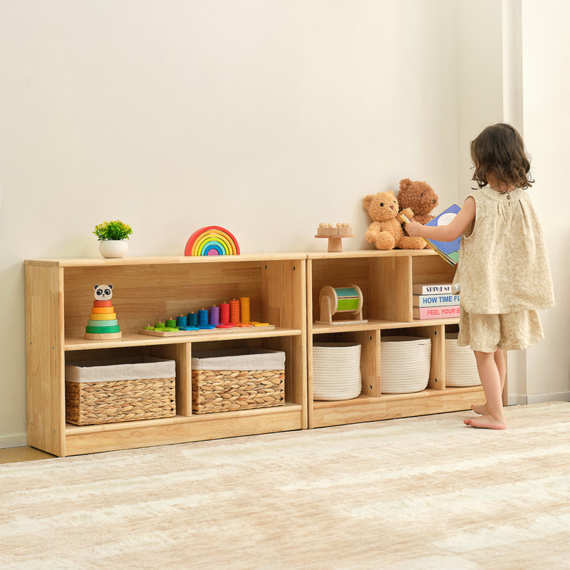 Rubber Wood 5-compartment Montessori Shelf, 35.4"l