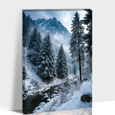 Grand paysage d'hiver sur toile, arbre de neige, forêt, ruisseau de montagne, affiche, peinture, impressions, nature moderne, décoration de Noël pour salon, chambre à coucher, bureau, 20 po x 30 po