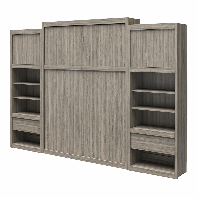 Wexford Murphy Bed with Side Cabinet Storage, Queen, Gray Oak
