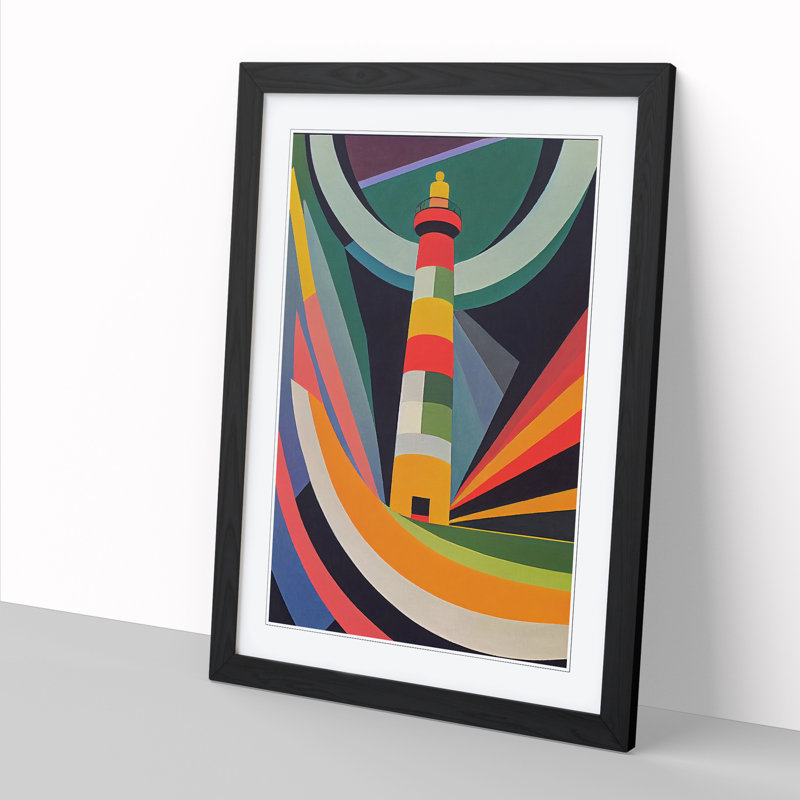 Lighthouse Abstract Modern - Picture Frame Print, 64cm H x 46cm W x 2cm D, Walnut
