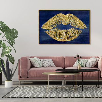 Fashion and Glam Solid Kiss Navy Lips - Graphic Art on Canvas