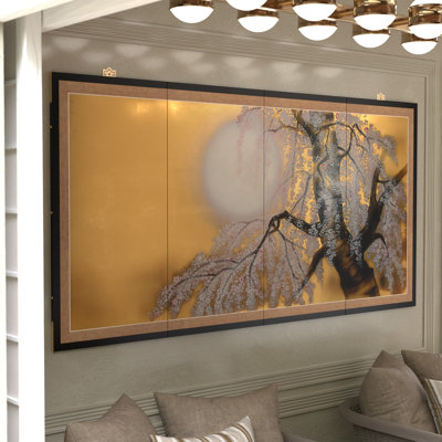 Peinture chinoise sur paravent en feuille d'or
