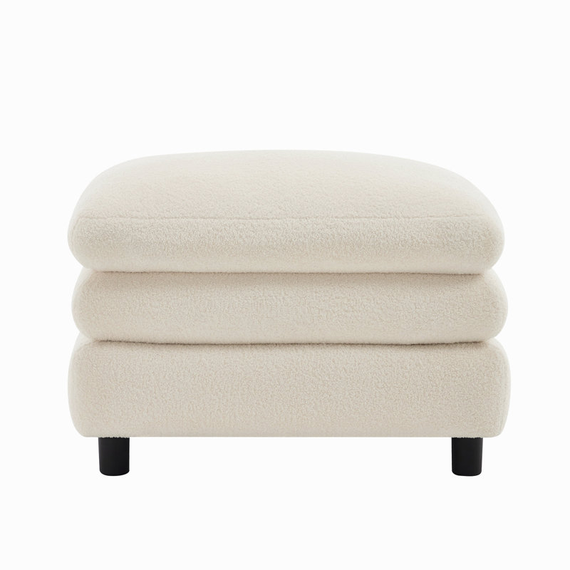 Vitoria Curved Ottoman Teddy Fabric -Beige White, Beige