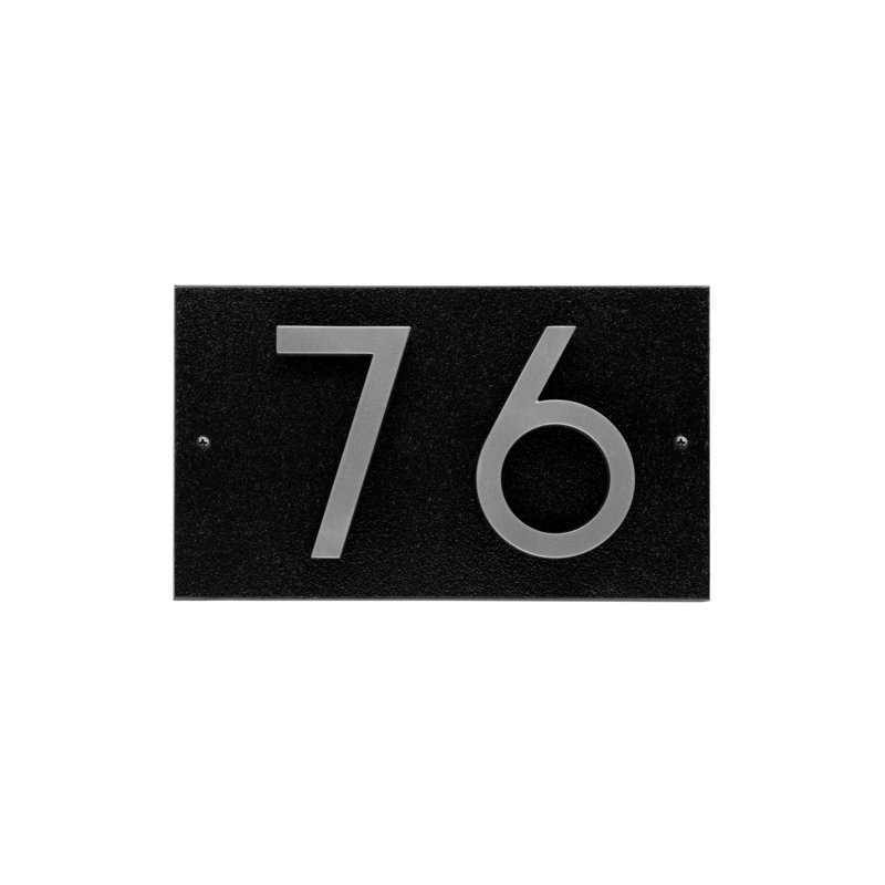 Floating Stand-Off 2-Number Horizontal Sign, Black /W/ Silver Modern Font Numbers, Yes