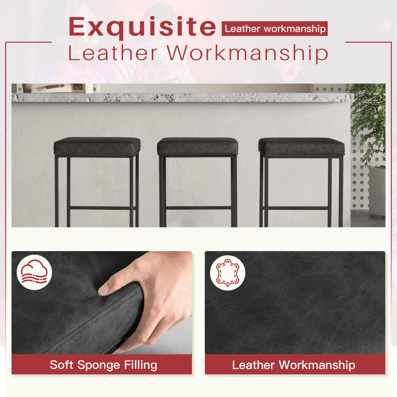 30" Set of 2 Bar Stools, Upholstered Counter Stool - Metal Frame, Waterproof Faux Leather, with Anti-Slip Feet for Bar and Kitchen