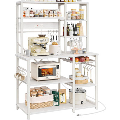 Large Baker’s Rack With Power Outlets, 6-tier Microwave Stand And Coffee Bar, Kitchen Shelf With Wire Basket And 12 S-shaped Hooks