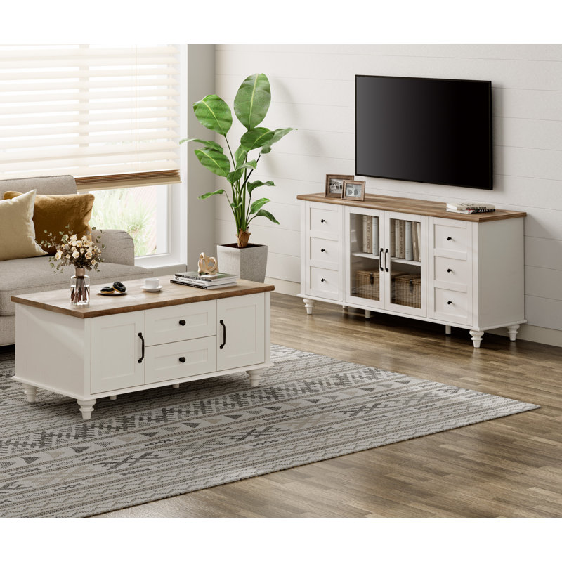 Scarlett TV Stand And Coffee Table Set, Brown/White