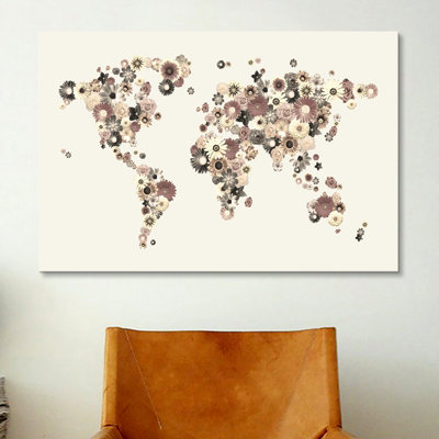 « fleur world map (sépia) » par michael tompsett, impression sur toile tendue Mikolas