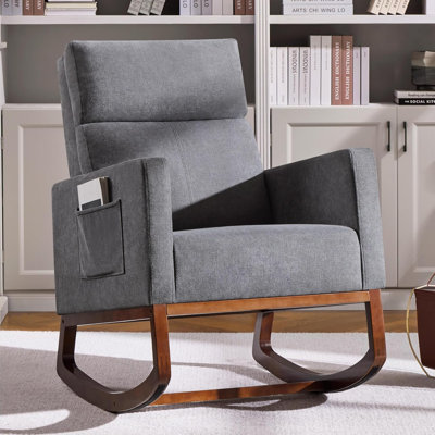 Fauteuil à bascule Apttiton (lot de 2), revêtement en lin, poche latérale, idéal pour le salon ou la chambre, gris foncé.
