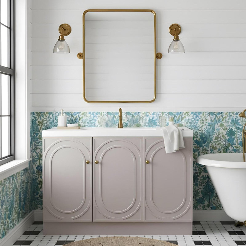 Meuble-lavabo autoportant de 48 po avec lavabo et 3 portes à fermeture en douceur, Kaki