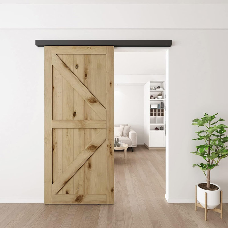 Sliding Standard Single Track Barn Door Hardware Kit(Doors Not Included), Black, 96 in.