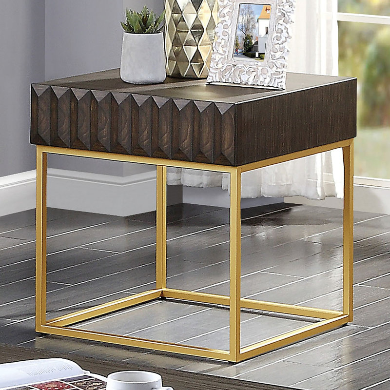 Table basse de style contemporain avec structure en métal et tiroirs dissimulés avec pieds en acier et glissières à roulement à billes