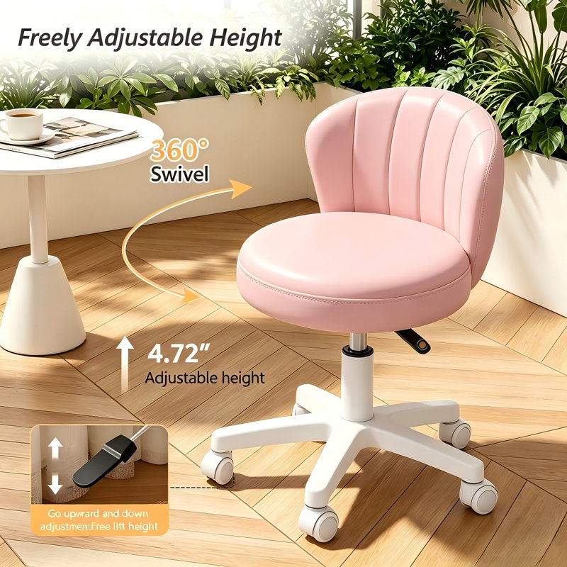 XUEGW, ensemble de 4 chaises de bureau à roulettes en similicuir à hauteur réglable sans accoudoirs, rose, Pink