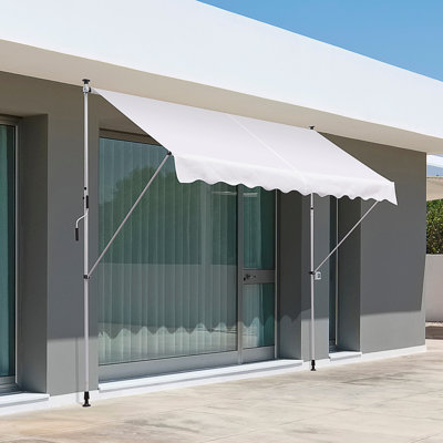Outsunny 110.4'' Polyester White Cover Retractable Patio Awning