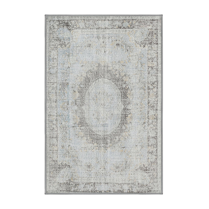 Tapis décoratif gris en laine oriental, Carré 8 pi