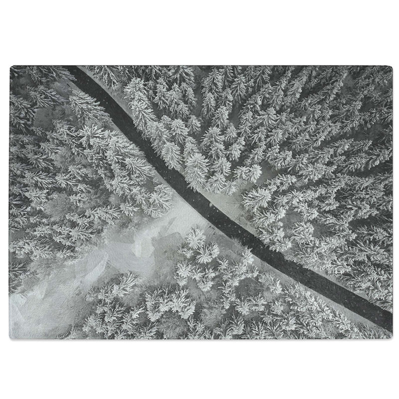 Tempered Glass Road Through the Winter Forest Chopping Board, 28.5 cm W x 20 cm L