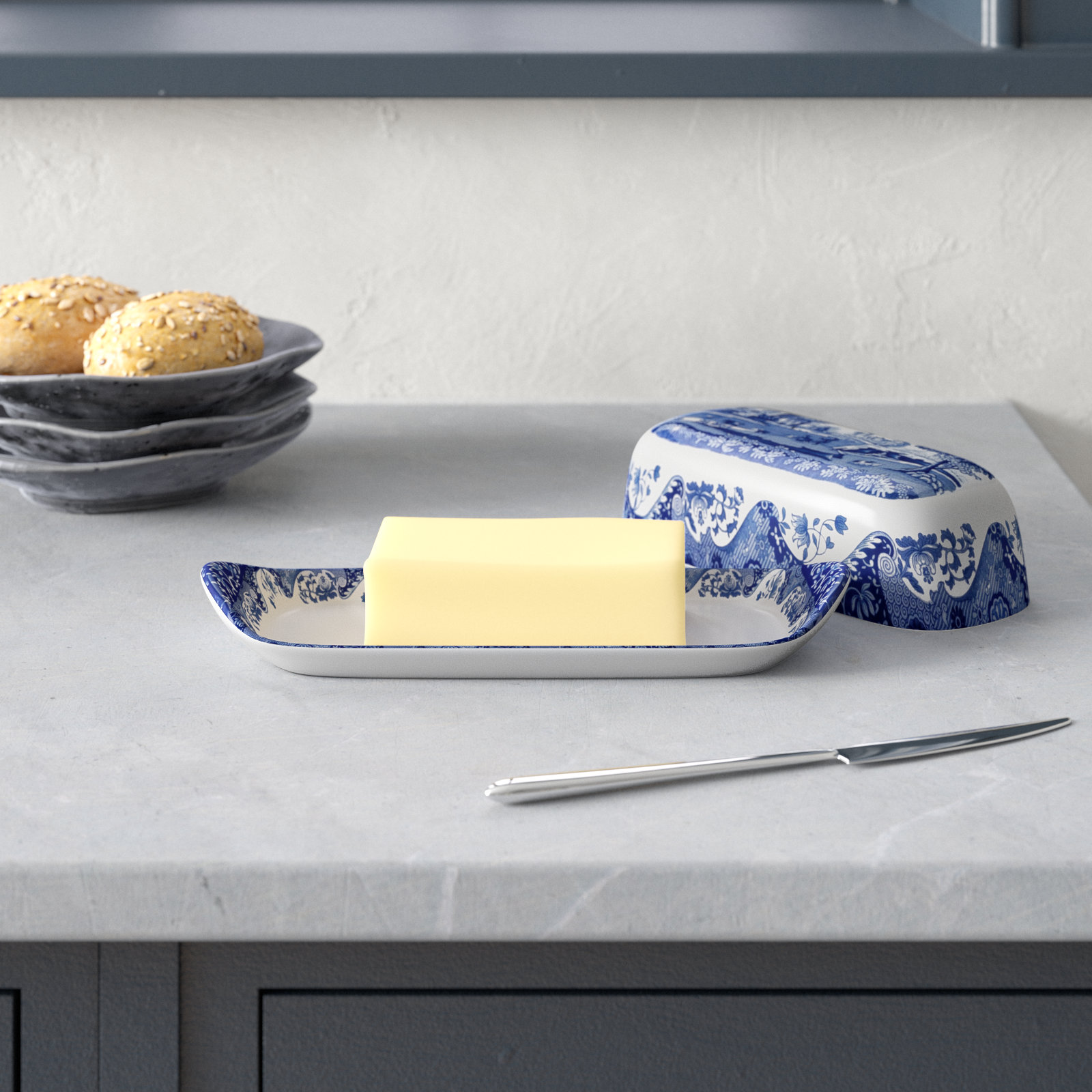 Spode Blue Italian Covered Butter Dish