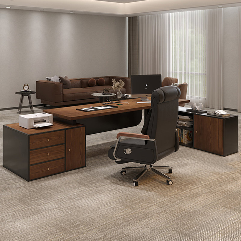 Brown L-Shaped Solid Wood with 3 drawers Executive Desk, 29.53" H x 70.87" W x 59.06" D, Right Hand Return