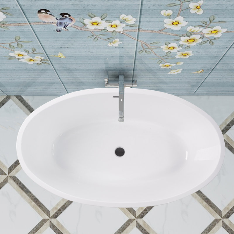Freestanding Soaking Acrylic Bathtub, White/Oil Rubbed Bronze, 23.2" H x 39.8" W x 68.5" L