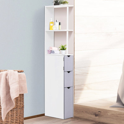 Porte-linge de salle de bain 54 "- Tablette et tiroirs 2 niveaux, armoire organisée blanche 52,01" H