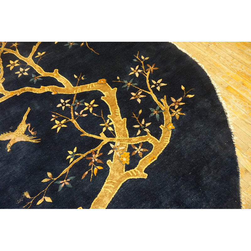 Blue Floral Antique Chinese Peking Oval Shape Room Size Area Rug