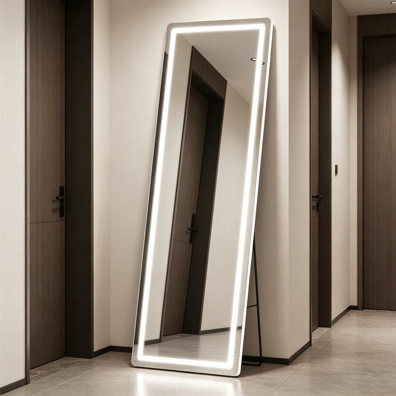Full Body Mirror, LED Full-Length Mirror - Floor Standing And Wall Mounted Vanity Mirror With Adjustable Light, 65" x 22"