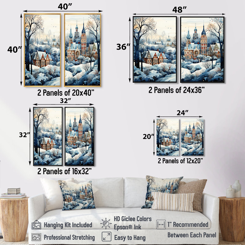 Winter Winter City Landscape III - impressions sur toile traditionnelles blanches, H 20 po x l 24 po, Toile tendue