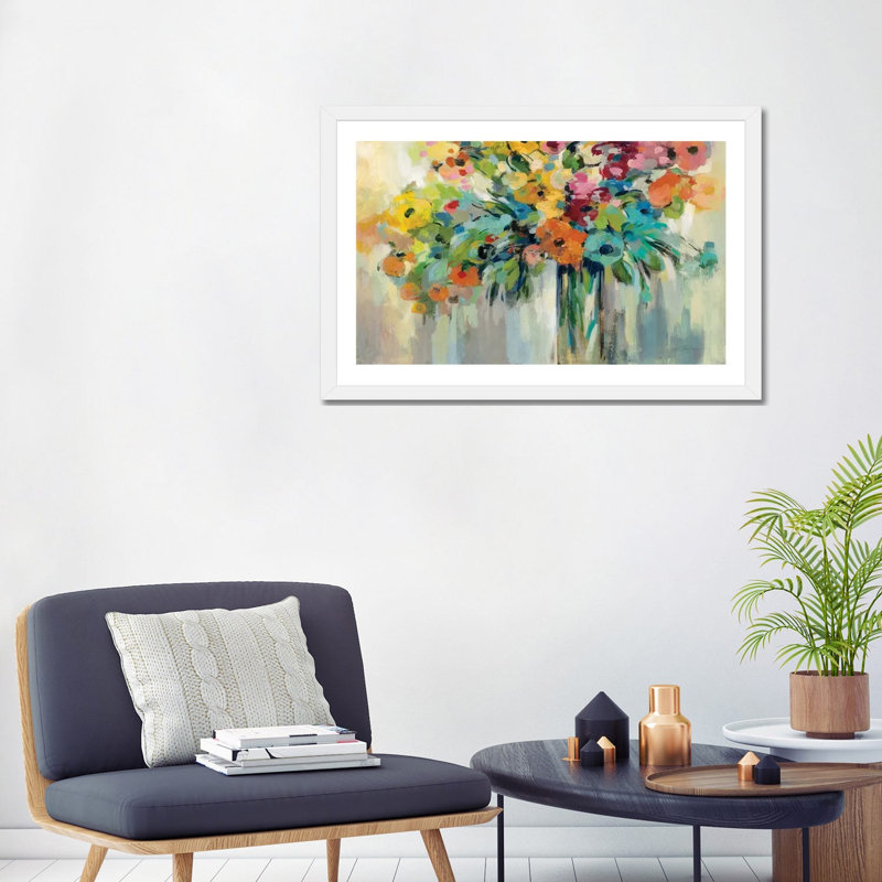 Nuage de fleurs par Silvia Vassileva - impression, H 24 po x l 32 po x P 1 po, Blanc, Papier encadré blanc