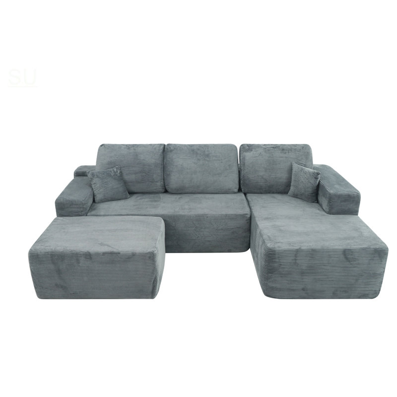 105.7 Inch Cloud Sectional Couch With U-Shaped Chaise, Modern Modular Sofa With Deep Seat, Upholstered For Living Room And Bedroom, No Assembly Required, Corduroy Fabric