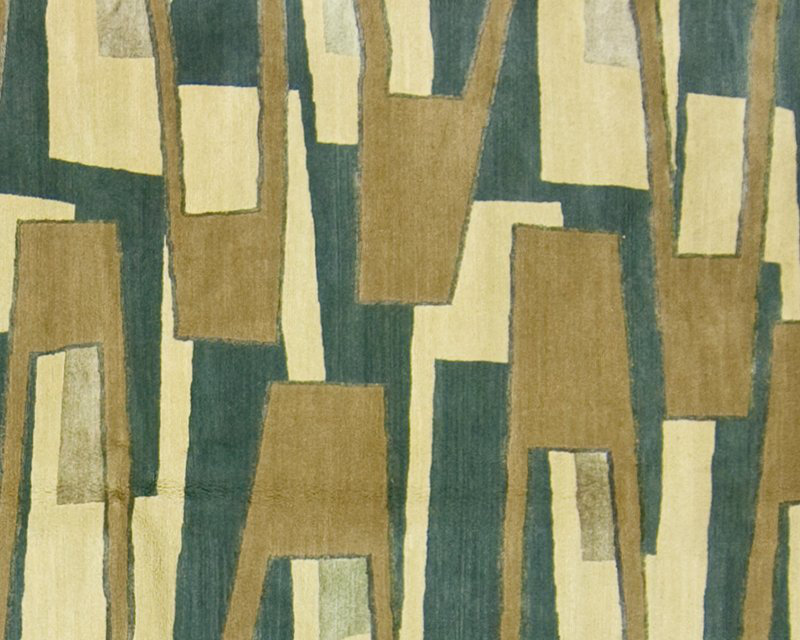 Zigzaggery Wool Geometric Area Rug in Beige/Blue, Rectangle 9' x 12'
