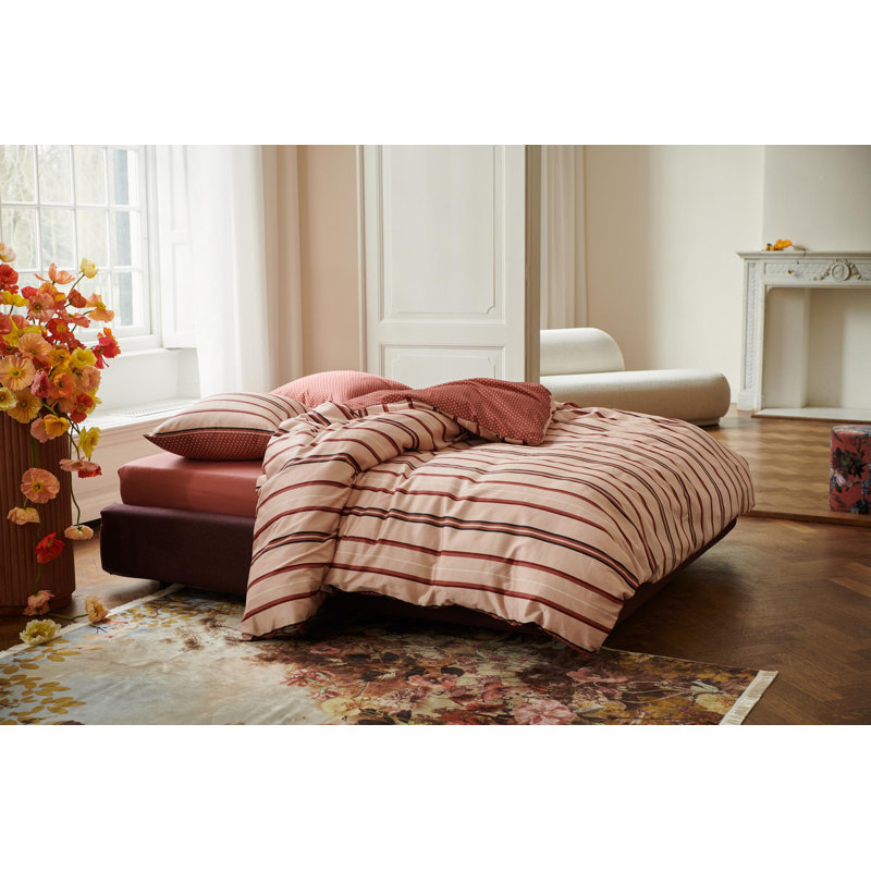 Meryl Satin Striped Duvet Cover with Pillowcases, Pink