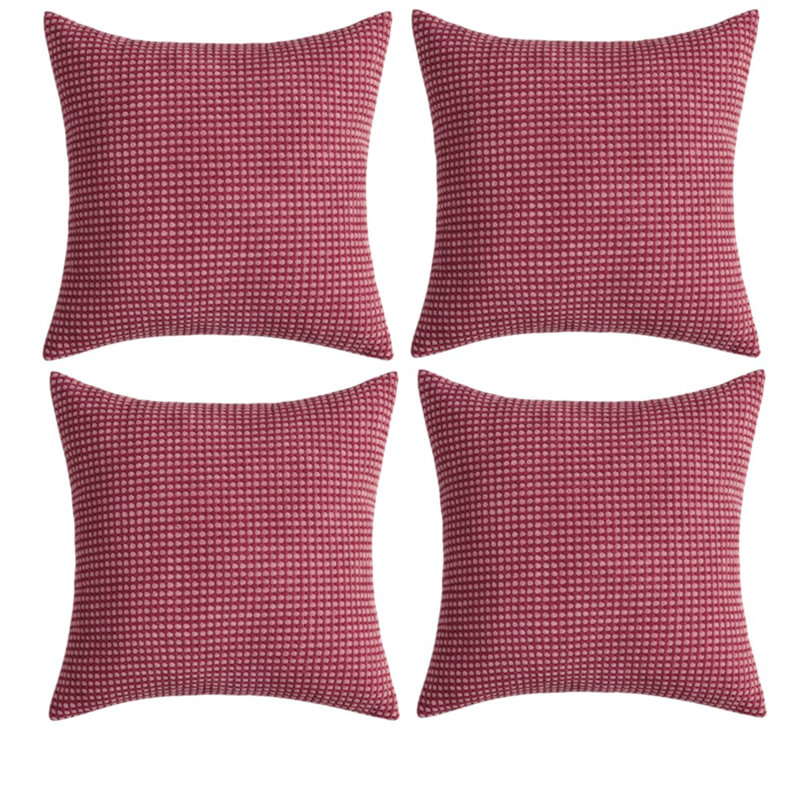 Ensemble de 4 housses de coussin en velours côtelé deux tons, Vin rouge