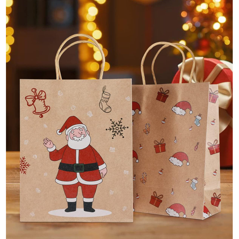 24 Pack Christmas Gift Bags - 6 Designs, with Handles