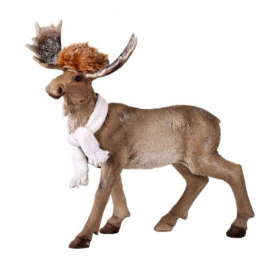 Figurine forêt d'orignal avec chapeau en fausse fourrure et écharpe blanche