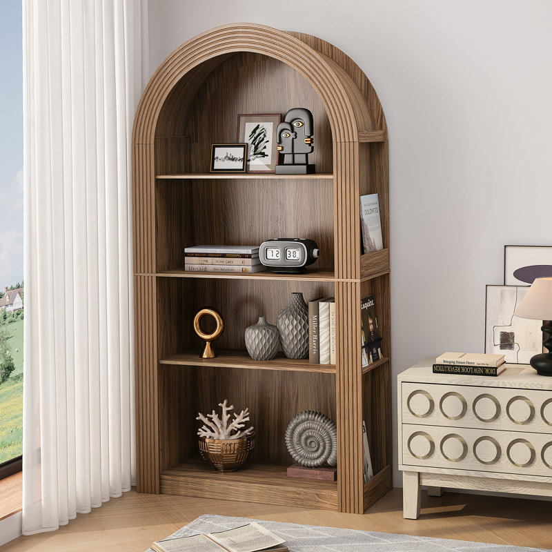 Bibliothèque arquée, bibliothèque de rangement à 4 niveaux avec tablette de rangement ouverte