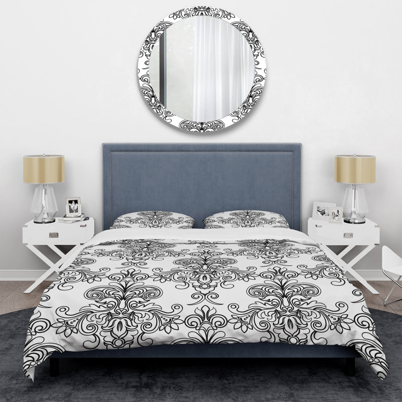 Ensemble de housse de couette en microfibre blanc / noir 2 pièces, Housse simple et 1 taie décorative