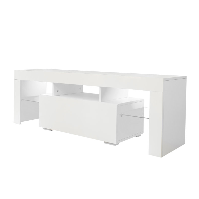 Daneca TV Stand with LED RGB Lights, Flat Screen TV Cabinet, Gaming Consoles, White, 17.72" H x 51.18" W x 13.78" D