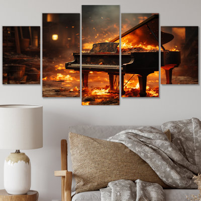 Orange Black Fire Piano Tools Music On Canvas 5 Pieces Print -  Winston Porter, 0F2A59020B614433A18B0D141E470FB8