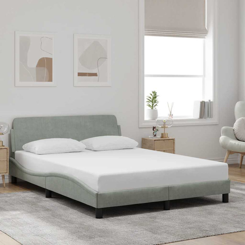 Cadre de lit vidaXL Gris clair 137x190 cm Velours, Gris clair, Double