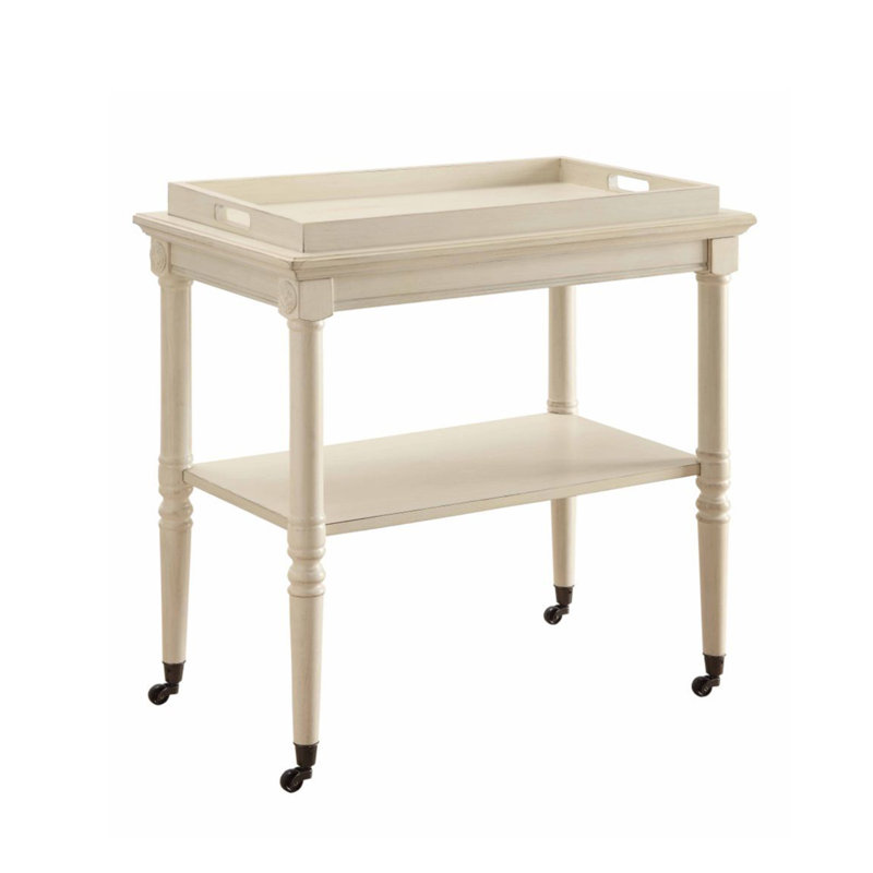 Wooden Kitchen Serving Cart With 1 Open Compartment In Antique White Finish