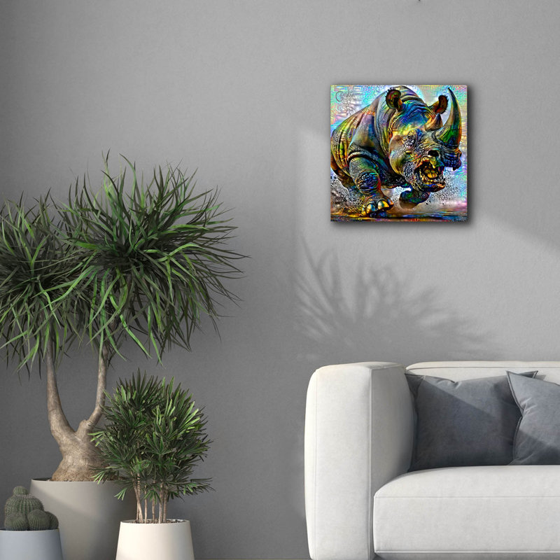 Toile épique Graffiti «Rhino Attacking» par Pierre Gavidia, 18 po x 18 po, H 18 po x l 18 po