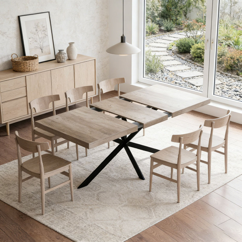 55.11"-70.86"Retro Rectangular Stretch Dining Table, Gray