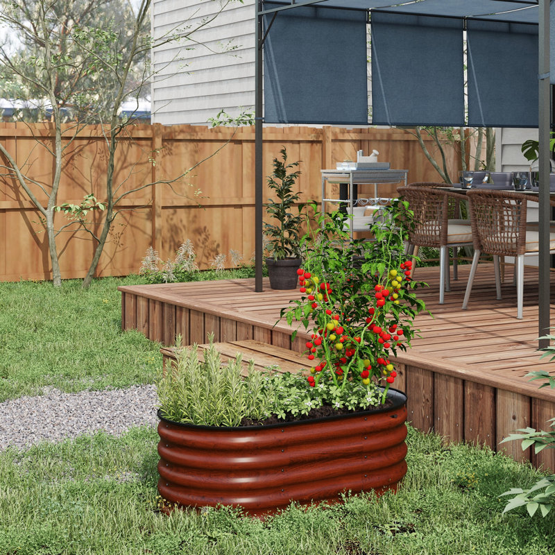 Boîte à fleurs surélevée brune galvanisée de 3,5 pi x 2 pi 1,4 po Lit de jardin surélevé en métal pour l'extérieur. Bordure et auto-vidange. Assemblage simple et simple. Pour faire pousser des fleurs, lit Herbs Veggies, boîte simple
