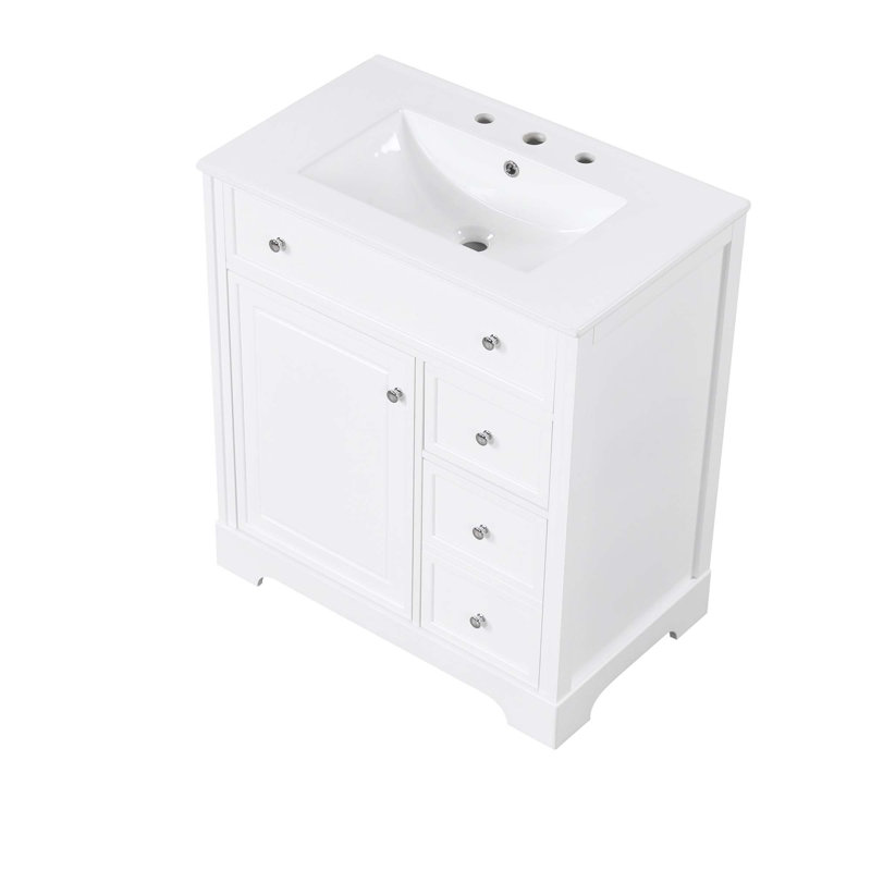 Meuble-lavabo de 30 po avec comptoir, meuble-lavabo avec porte et deux tiroirs, planches en panneau de fibres à densité moyenne, bois massif, un paquet