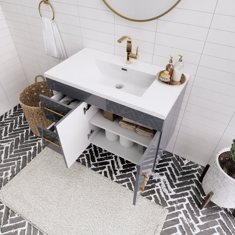 Ensemble de meuble-lavabo simple mural 36 po Spring, Gris brillant
