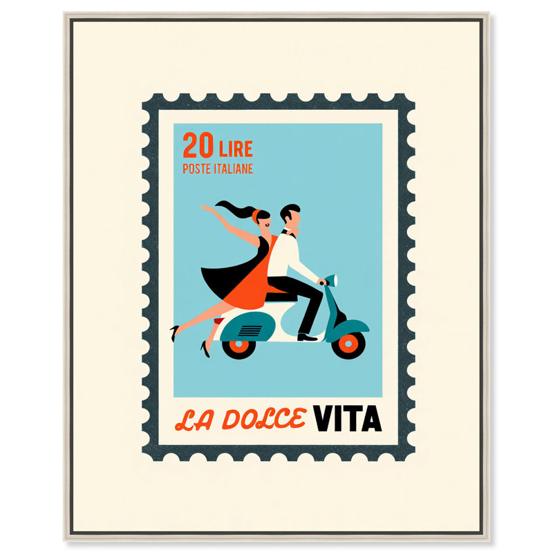 «Vespa Romance», reproduction d'art sur toile, «Retro Summer Prints» par Art Remedy, H 46 po x l 37 po, Cadre argenté