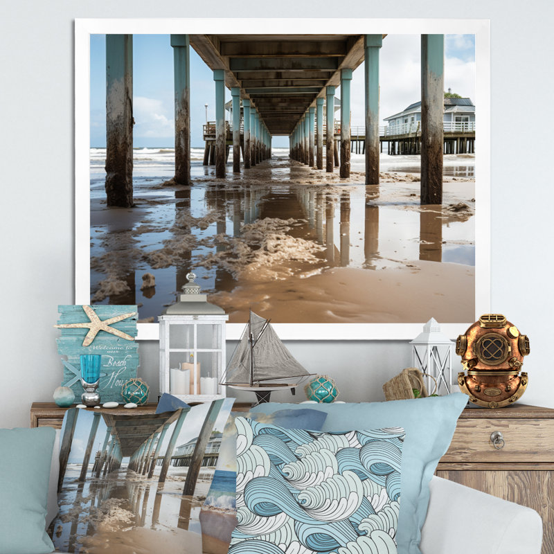 Pier Abstract Pier An I - Coastal Pier Wall Decor, H 30 po x l 40 po x P 1,5 po, Cadre simple blanc