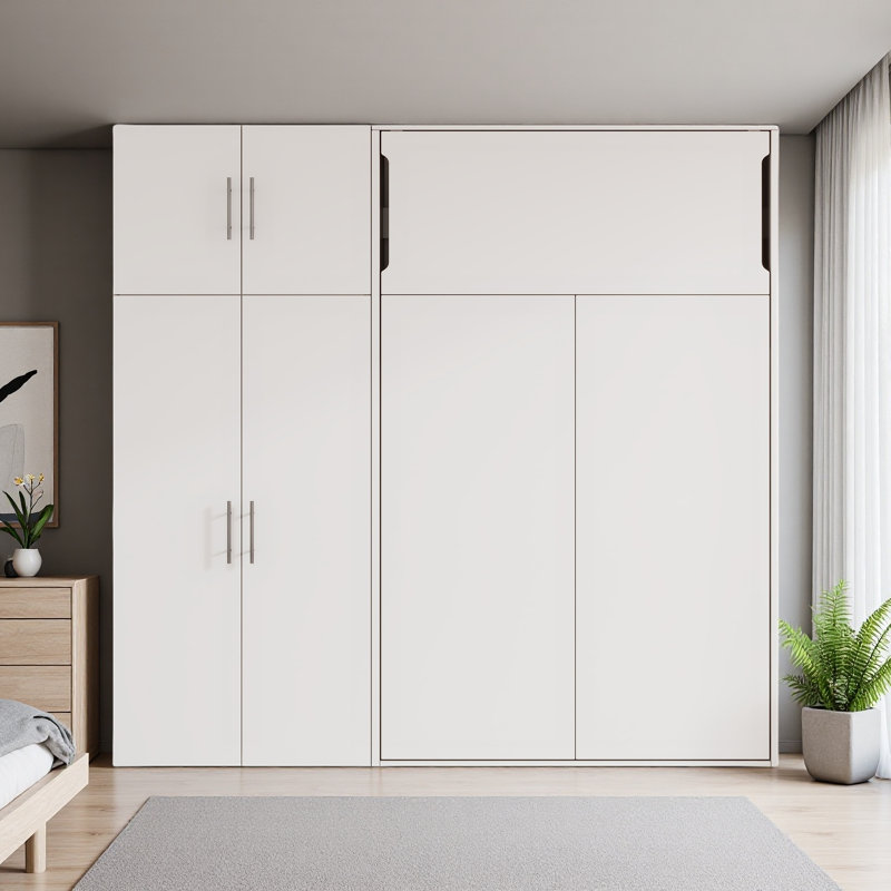 Lit escamotable avec casiers et armoires escamotables, blanc, Simple